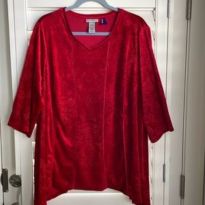 Catherines Women's plus size petite red pullover velvet tunic top EUC